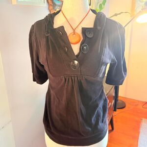 Love LA Design - Black y2k cotton button up top with hood Size S